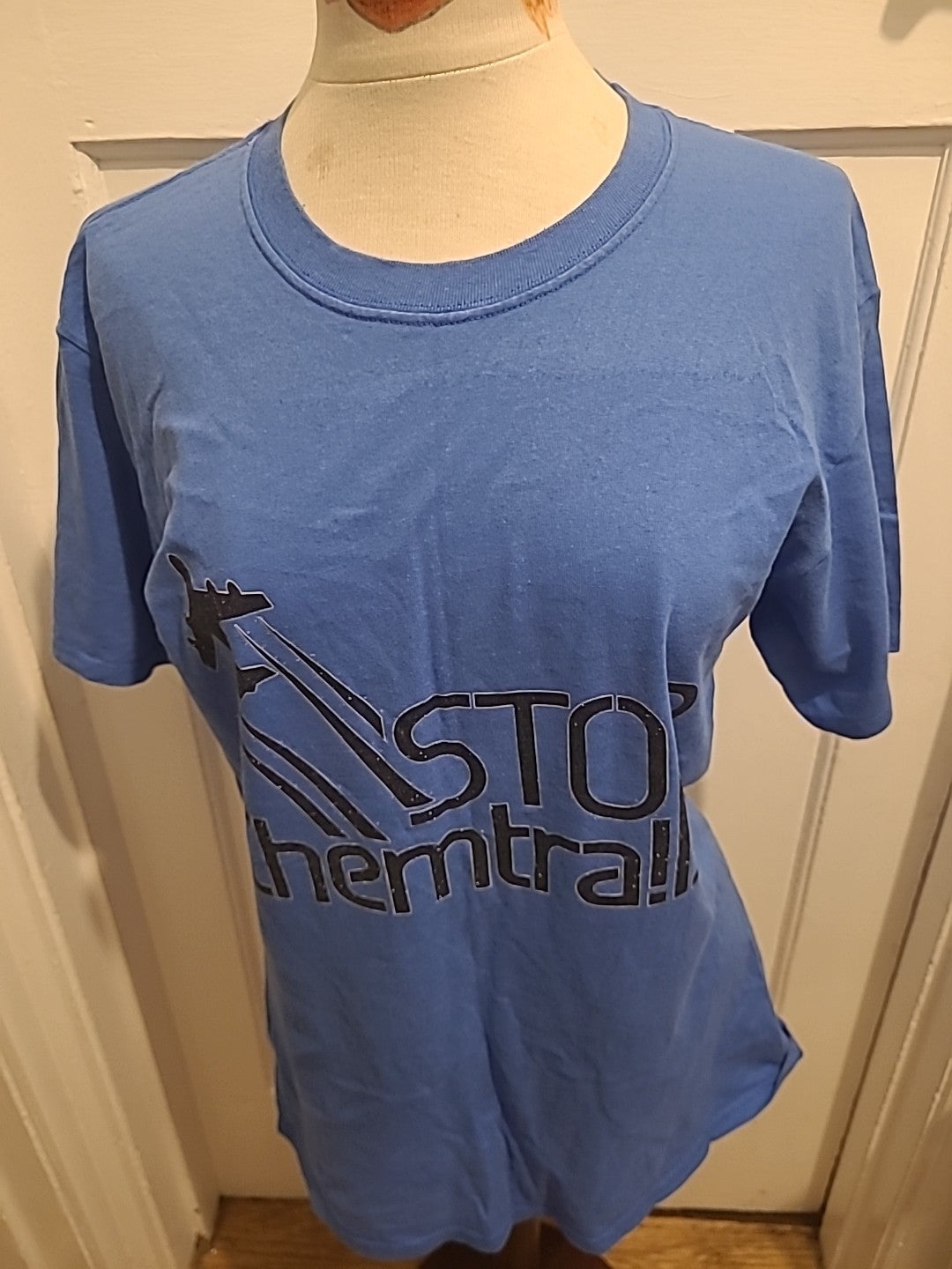 Mens Hanes Size Large Blue Print Short Sleeved Tshirt