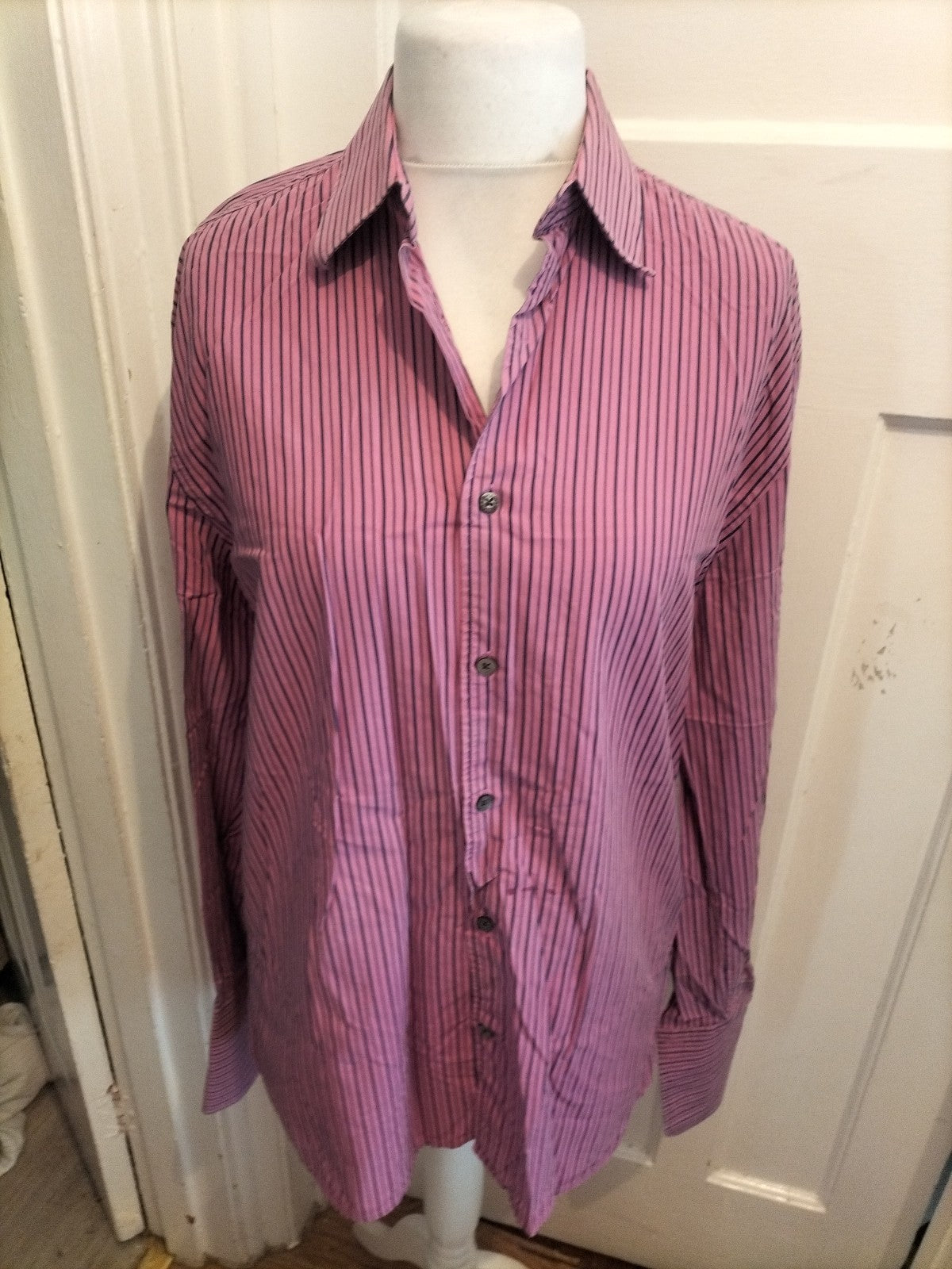 Jaeger 16 Purple And Navy Striped Shirt Long Sleeve