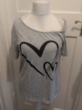 Shein Large Grey With Black Heart Print Short Sleeve T-shirt