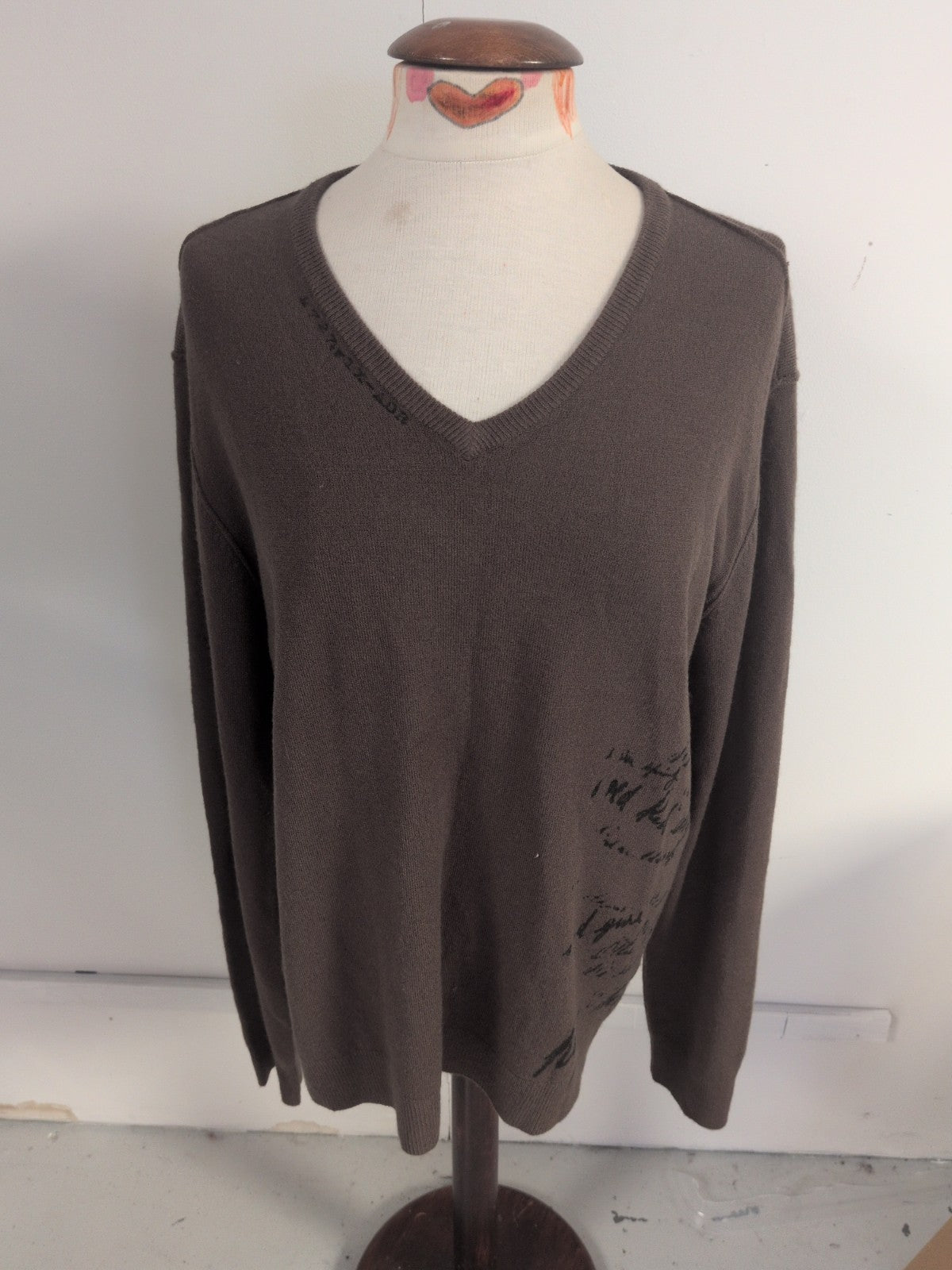 River Island XL Dark Khaki And Black V Neck Jumper Pullover