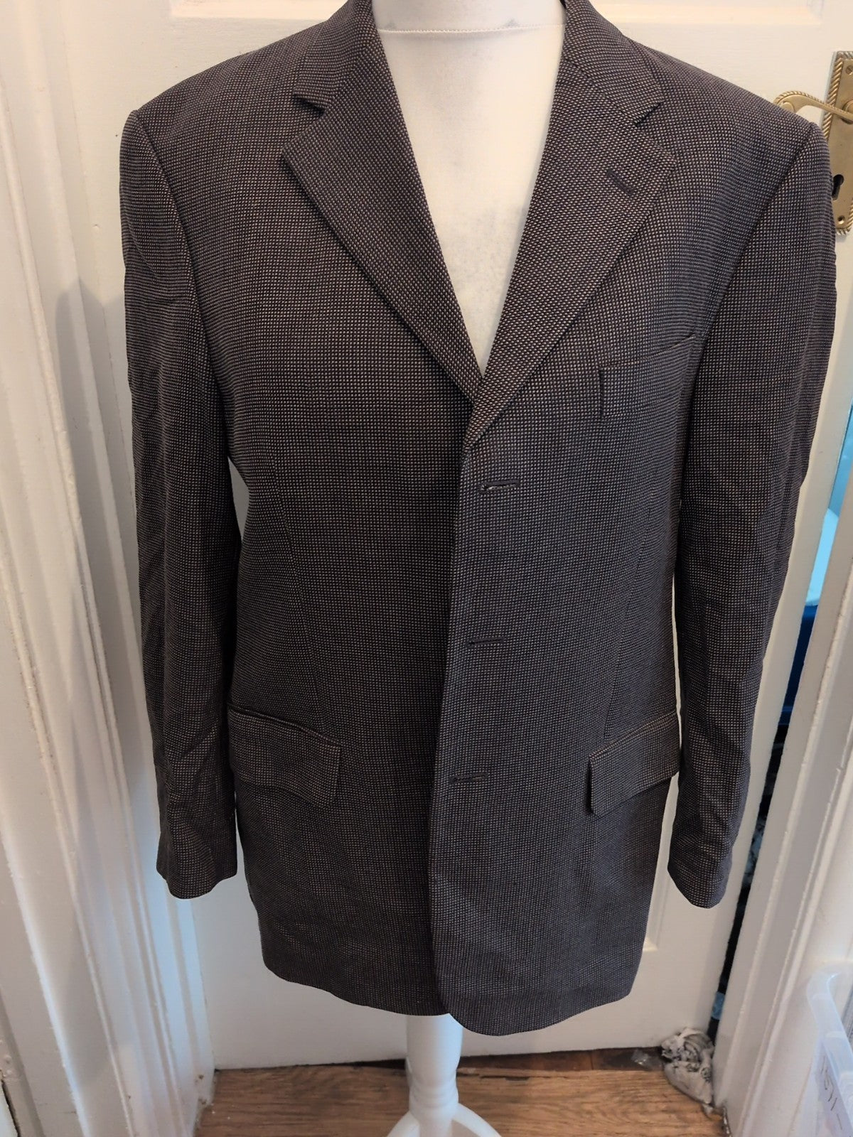 Marks And Spencer 40M Navy Beige Dotty Silk And Wool Suit Jacket