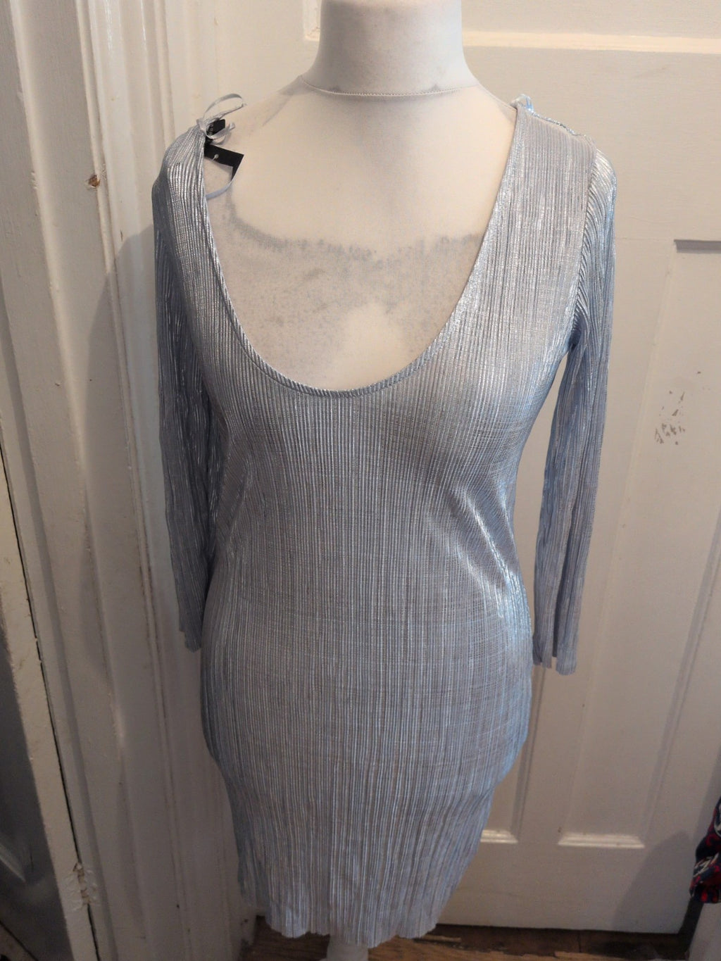 Topshop 12 Silver Crinkle Long Sleeve Dress
