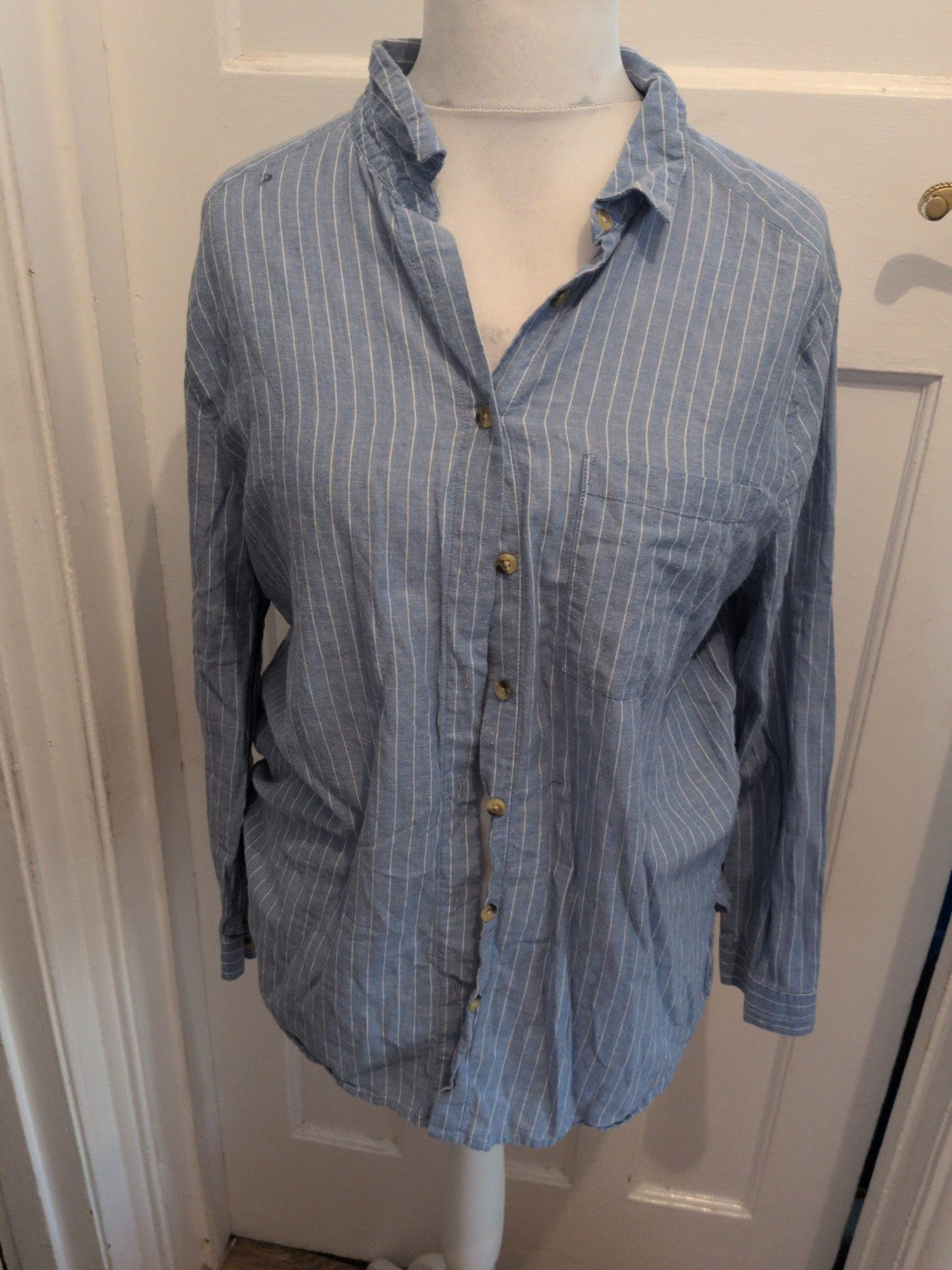 Primark 16 Blue With White Stripes Long Sleeve Pyjama Top