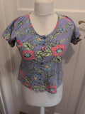 Richards Small Purple Floral Short Sleeve Buttoned Blouse