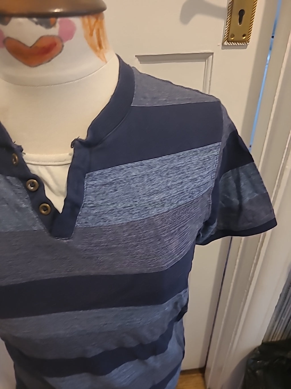 Mens Urban Spirit Size Medium Navy Grey Blue Striped Short Sleeved Polo
