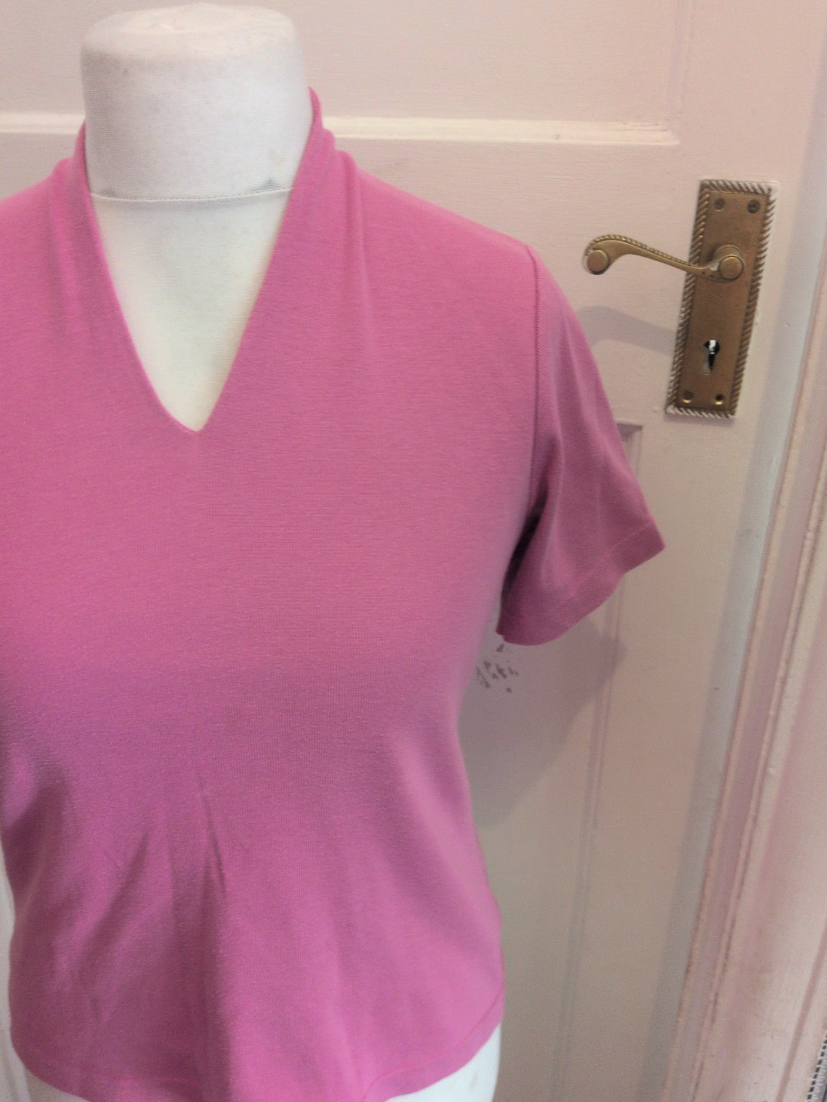 Medium Pink V Neck Short Sleeve Jumper