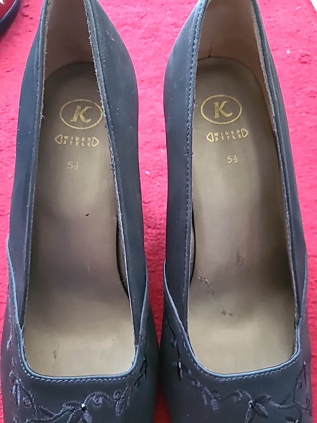 Ladies K Wider Style Size Uk 5.5 Dark Grey Floral Detailed Court Heels