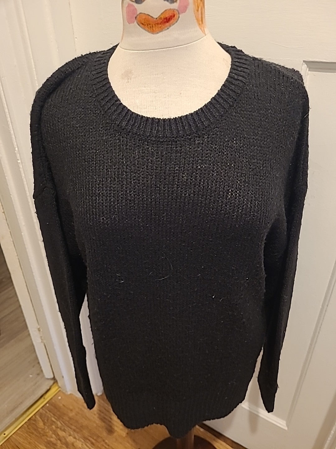 Ladies New Look Size Large Black Ribbed Pullover Jumper Round Neck