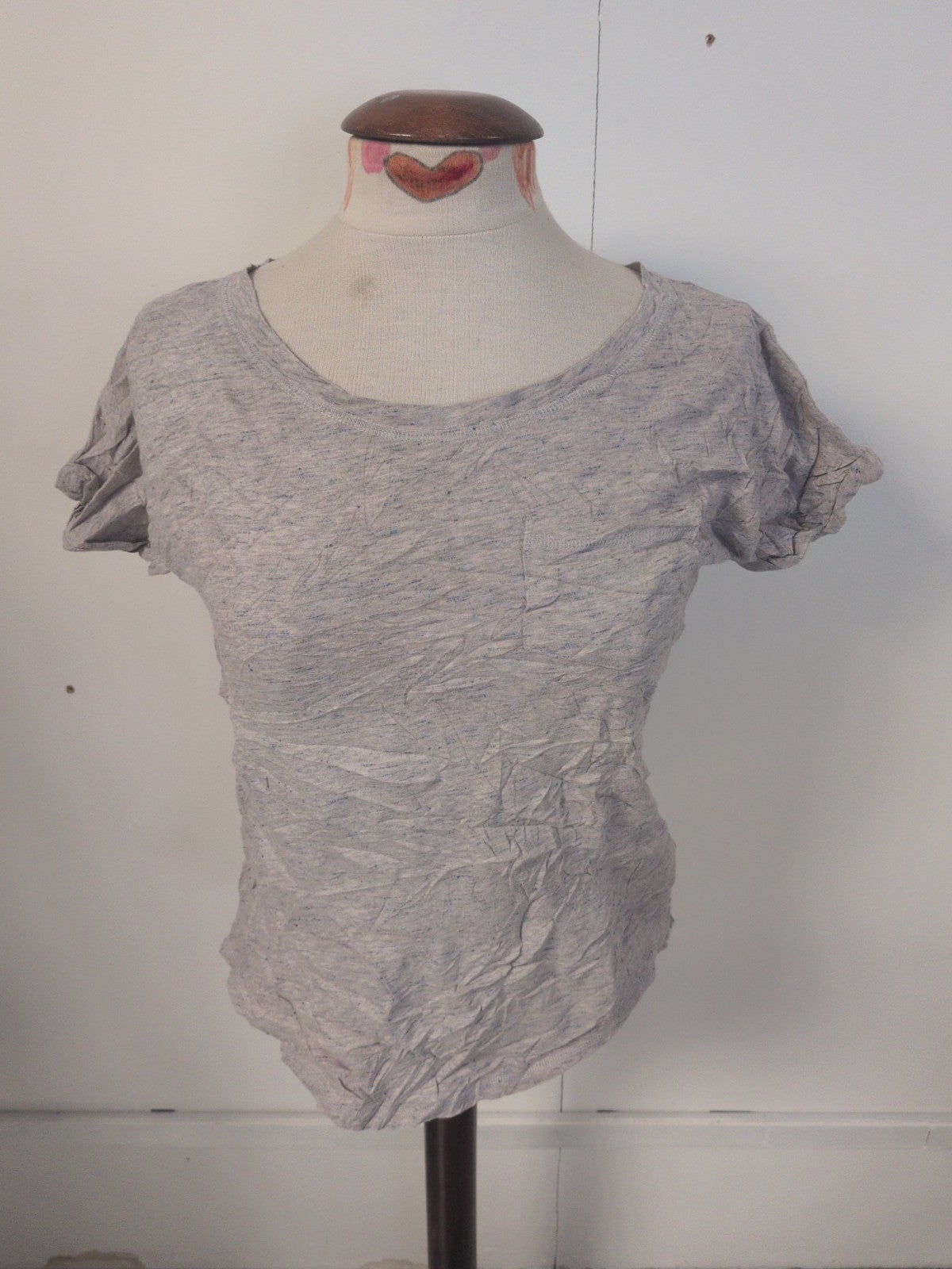 Ladies Uniqlo Size Small Grey With Blue Fleck Short Sleeve T-shirt
