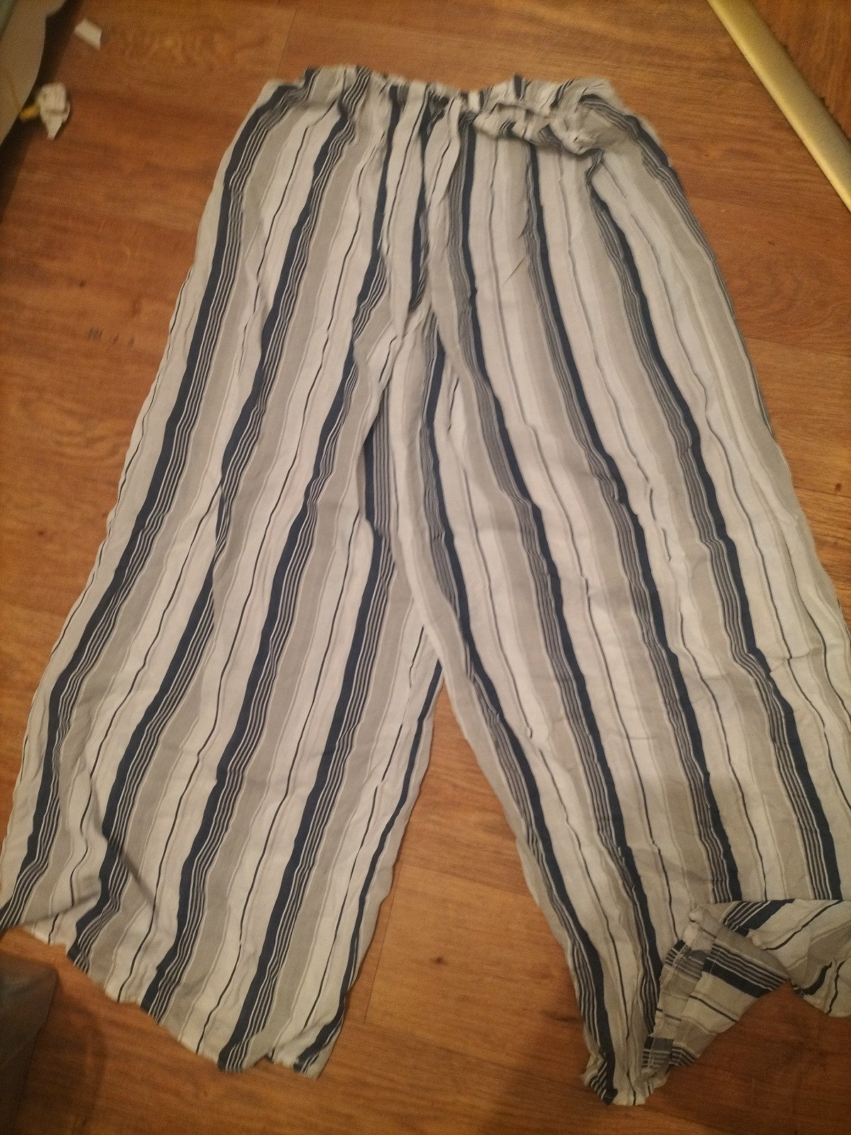 Ladies Size Small Blue/Grey/White Striped Elasticated Pyjama Bottoms