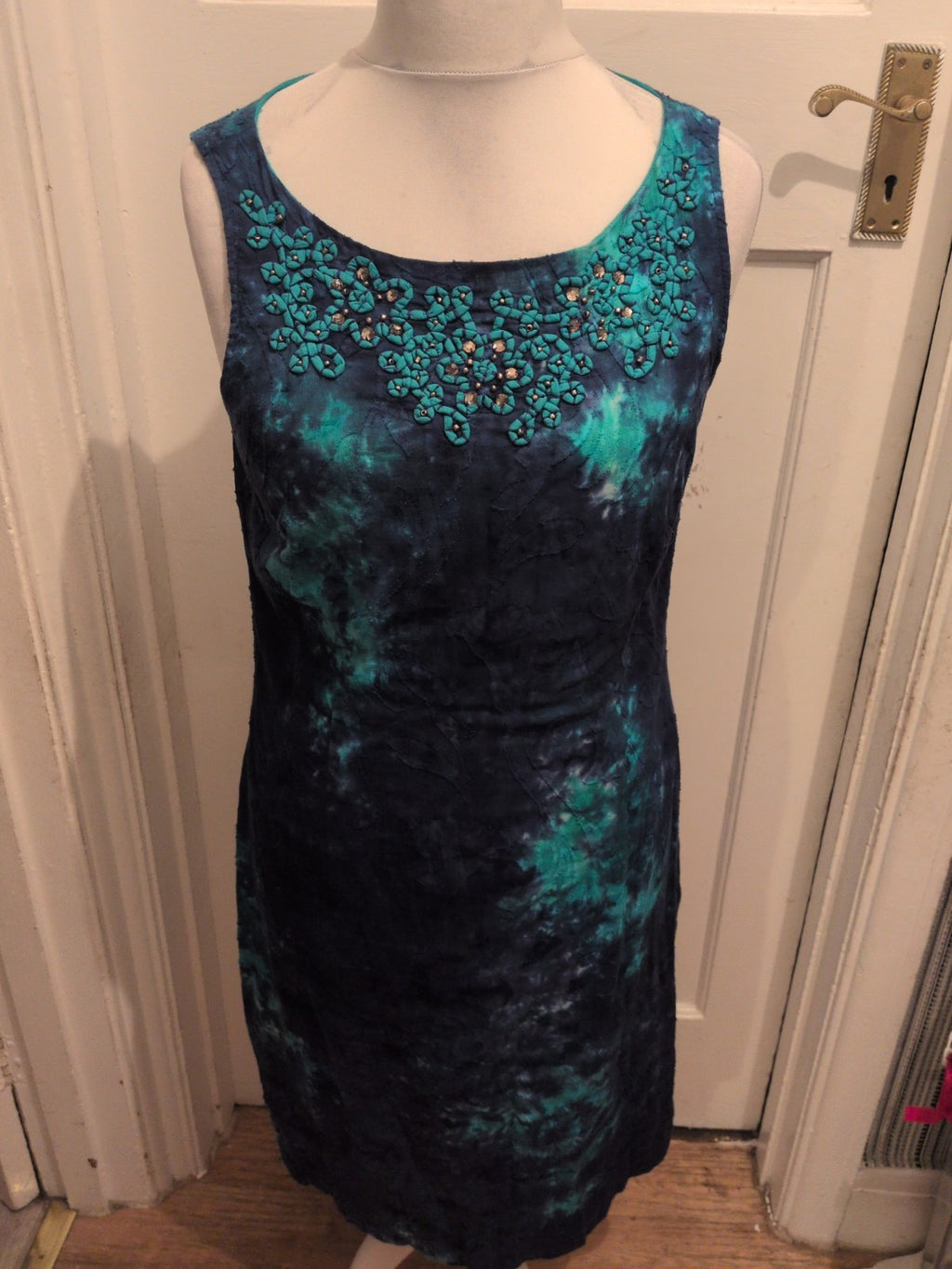 Ladies Roman Size 14 Turquoise And Blue Sleeveless Long Length Dress