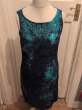 Ladies Roman Size 14 Turquoise And Blue Sleeveless Long Length Dress
