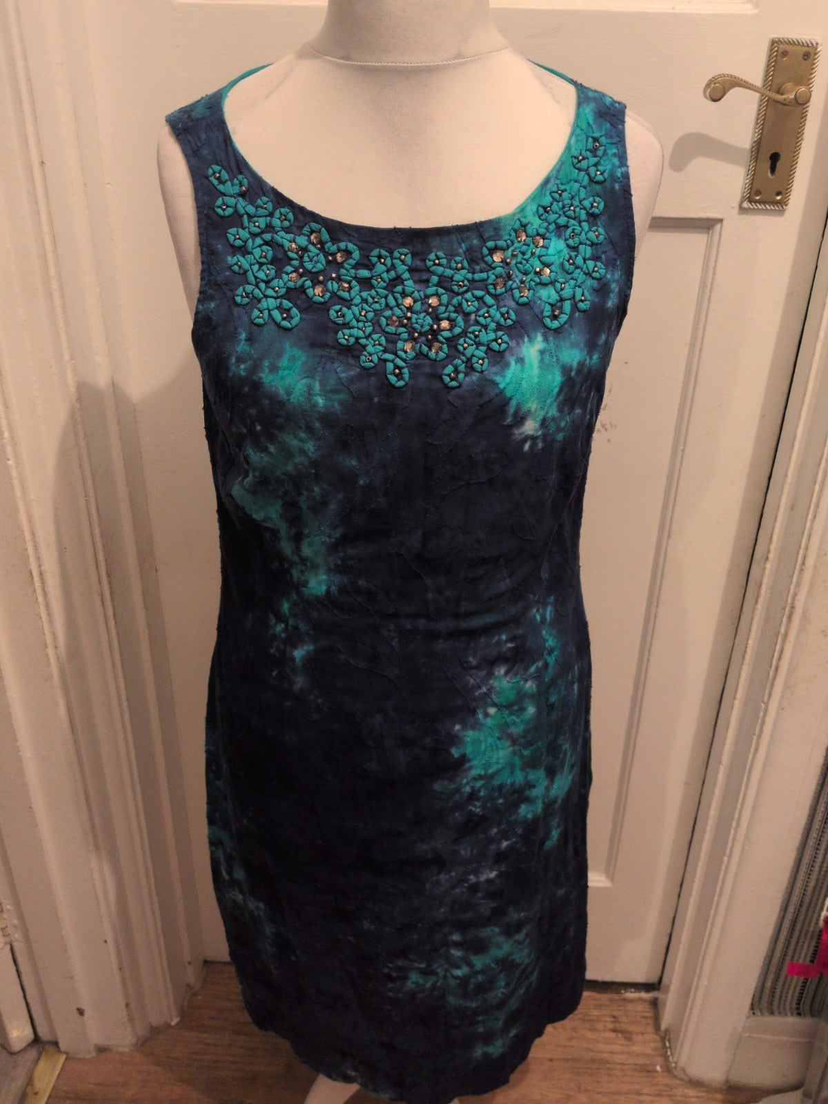 Ladies Roman Size 14 Turquoise And Blue Sleeveless Long Length Dress