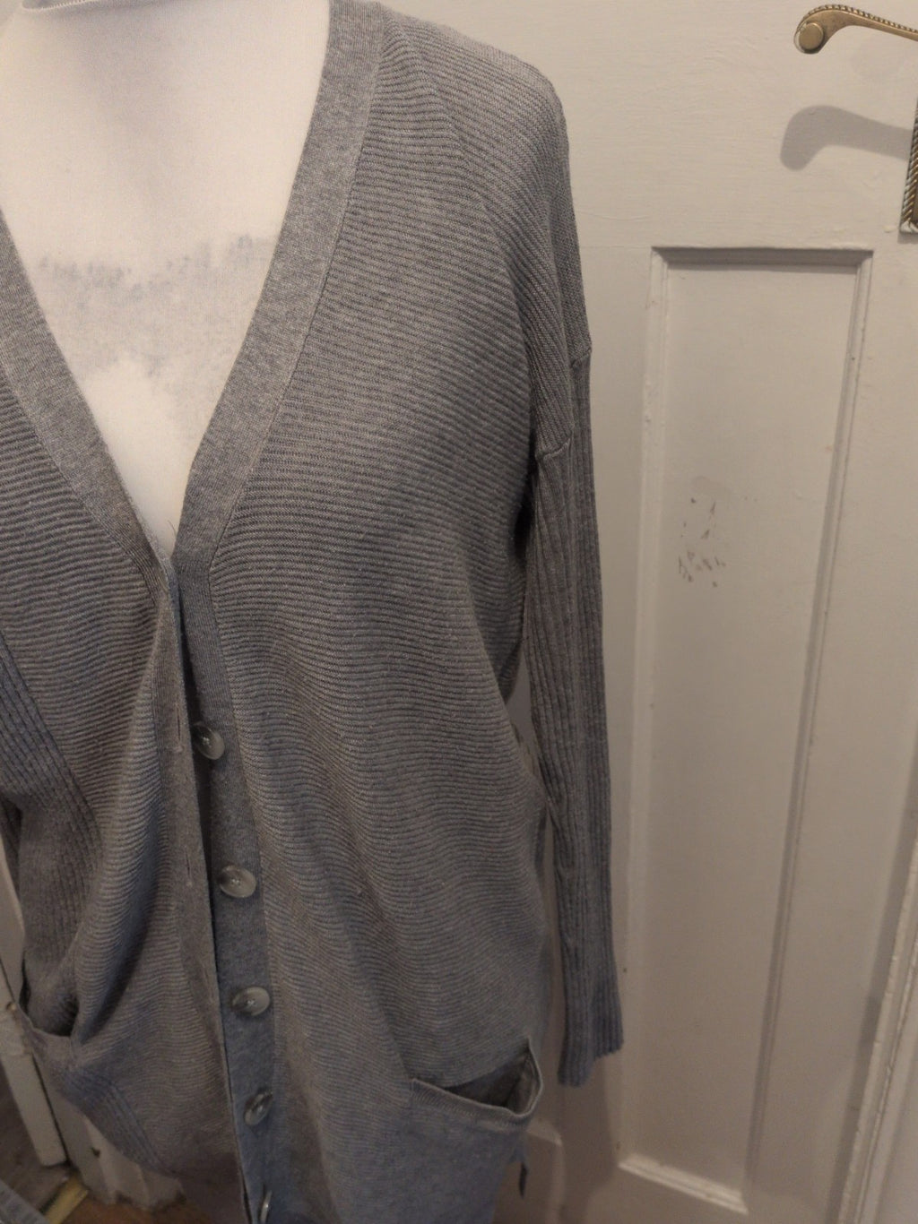 Ladies Next Size 10 Grey Longline Cardigan Buttoned