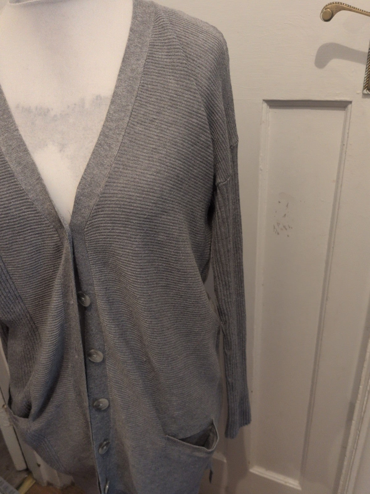 Ladies Next Size 10 Grey Longline Cardigan Buttoned