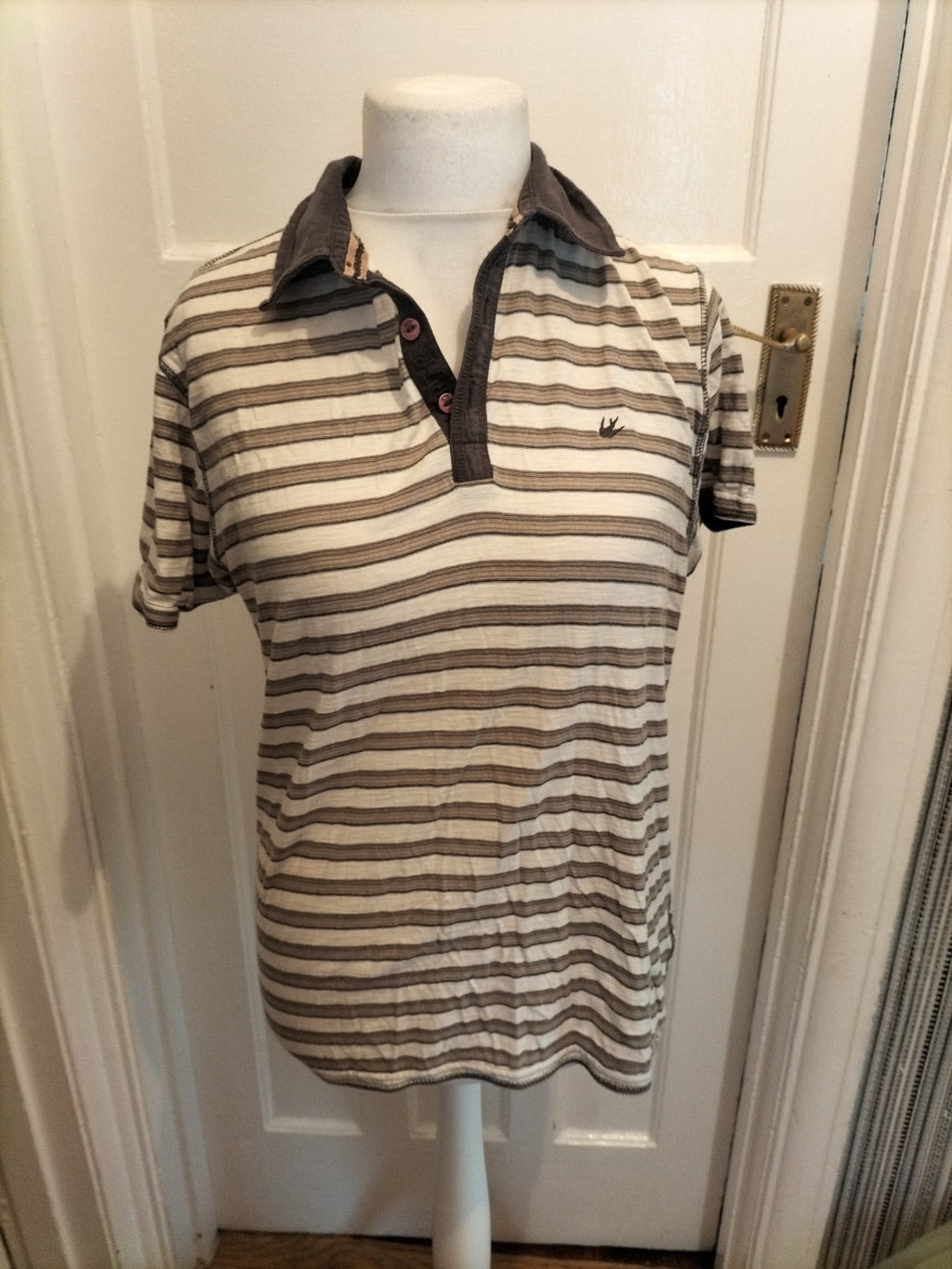 Mens Debenhams Size Small Beige And Cream Striped Polo