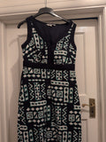 Debenhams 10 Navy Turquoise And White Sleeveless Dress