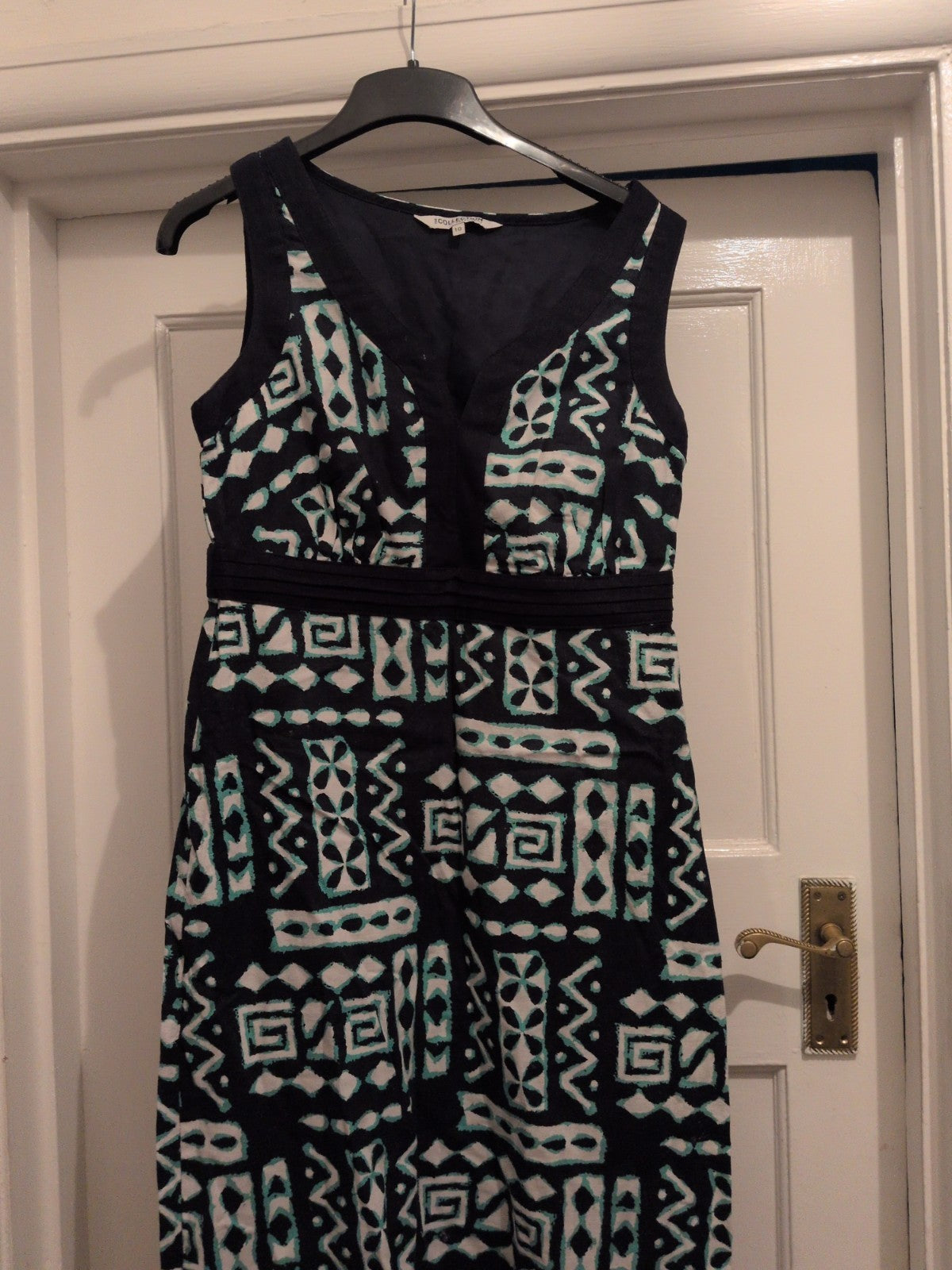 Debenhams 10 Navy Turquoise And White Sleeveless Dress