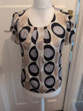 CC 10 Beige Black And Grey Circle Pattern Short Sleeve Blouse