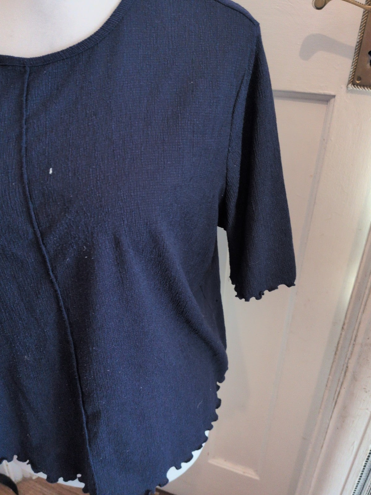 Ladies Matalan Size 20 Navy Scallop Hem Short Sleeve Blouse