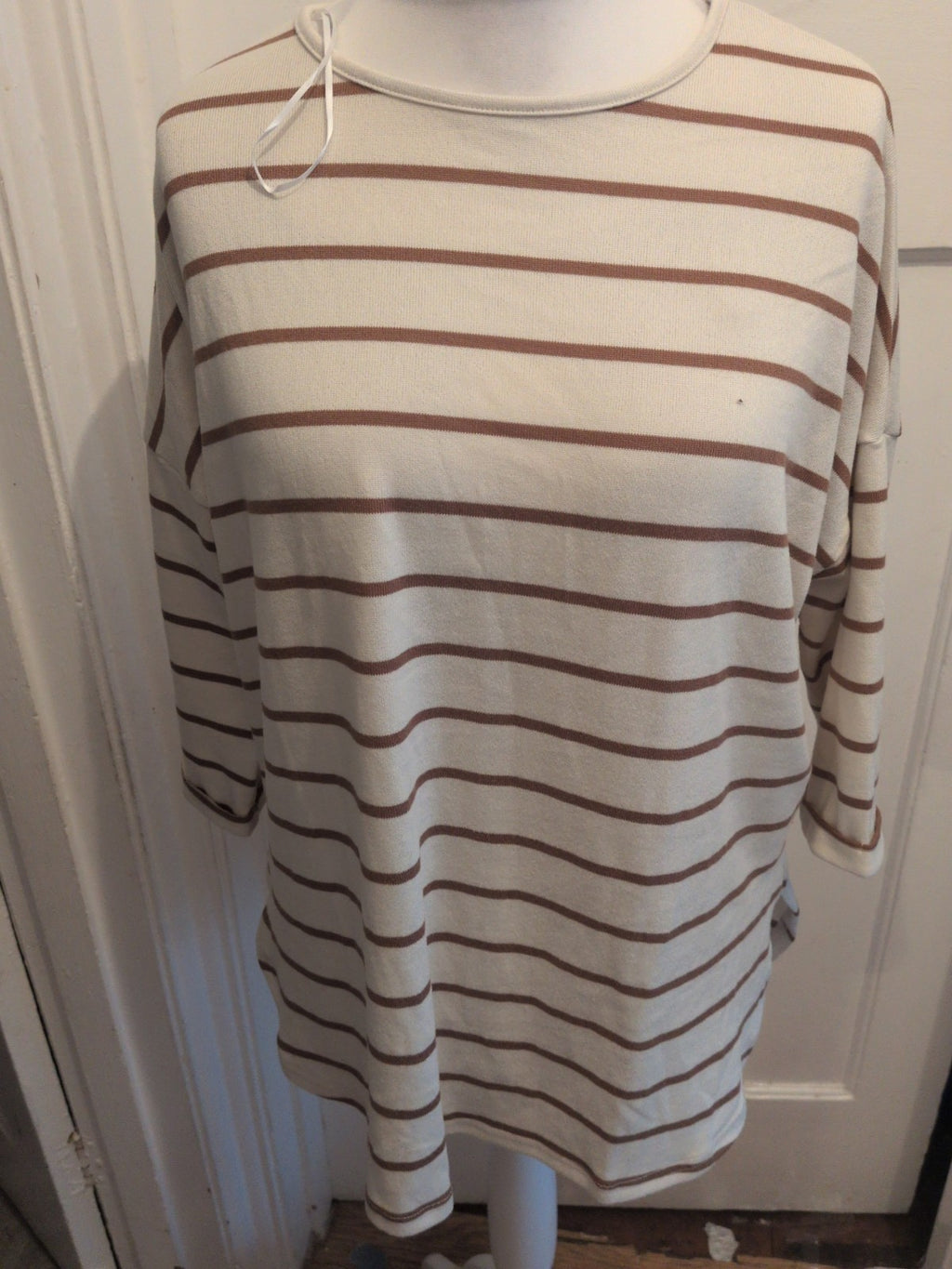 New Look Medium Beige And Brown Stripe Short Sleeve Jumper Oversize