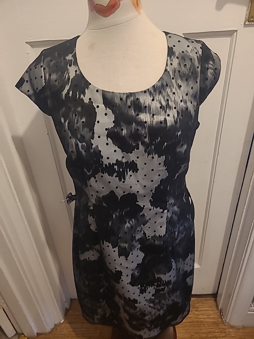 Ladies Precis Size 12 Black White Mesh Short Sleeve Dress