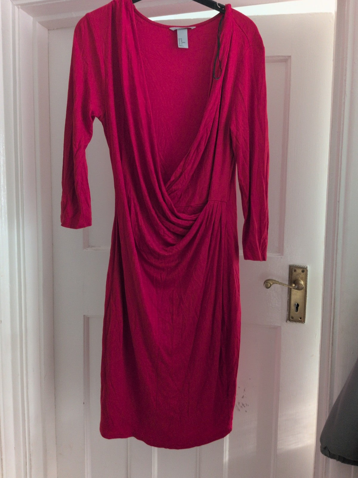 H&M Medium Red Long Sleeve V Neck Dress