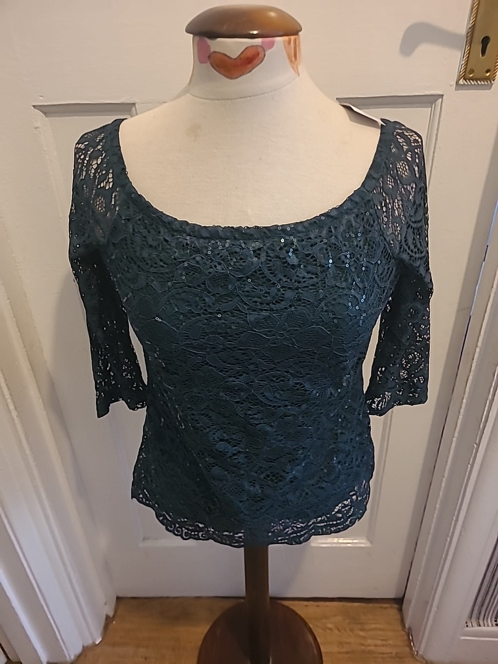 Brand New Ladies Dorothy Perkins Size 10 Bottle Green Lined Sequined Mid Sleeved