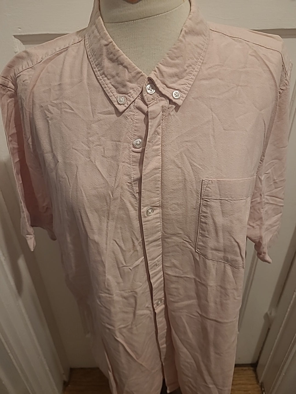 Mens Primark Size 3XL Slim Fit Baby Pink Short Sleeved Shirt