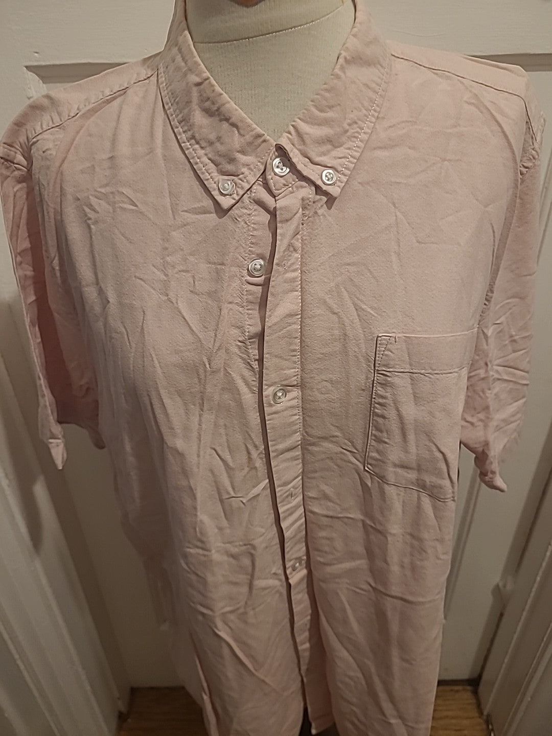 Mens Primark Size 3XL Slim Fit Baby Pink Short Sleeved Shirt