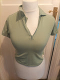 Girls Shein Age 7 Years Green Collared Short Sleeved Top