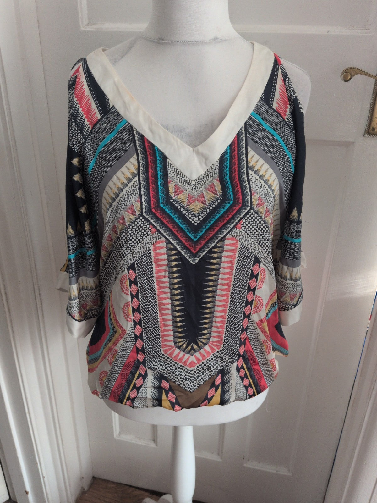 Wallis Medium Multi Aztec Short Sleeve Blouse