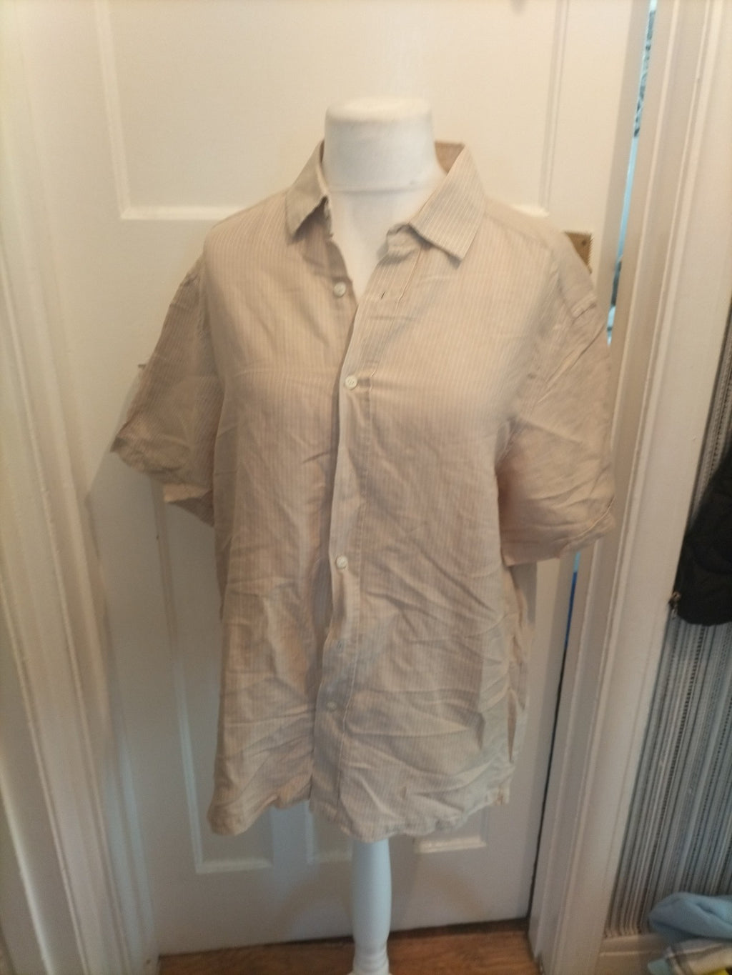 Mens Blue Harbour Size Large Neutral Striped Short Sleeved Shirt