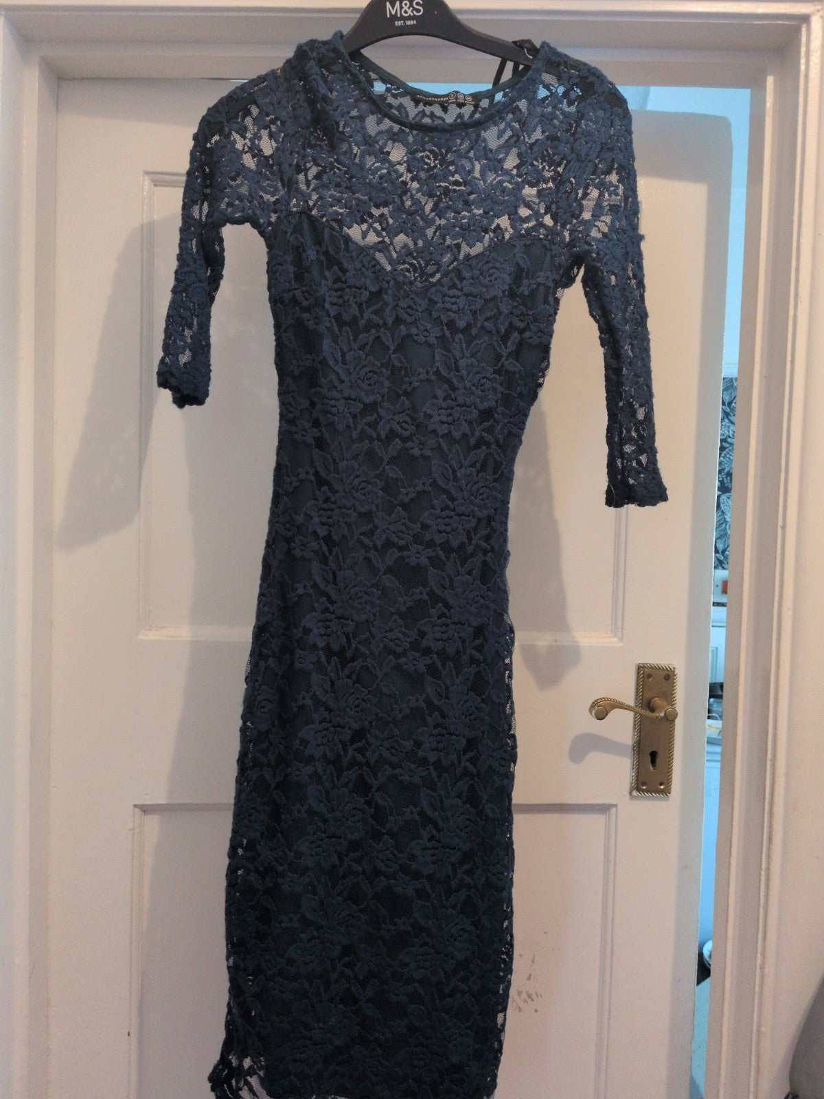Primark 8 Teal Lacey Long Sleeve Dress