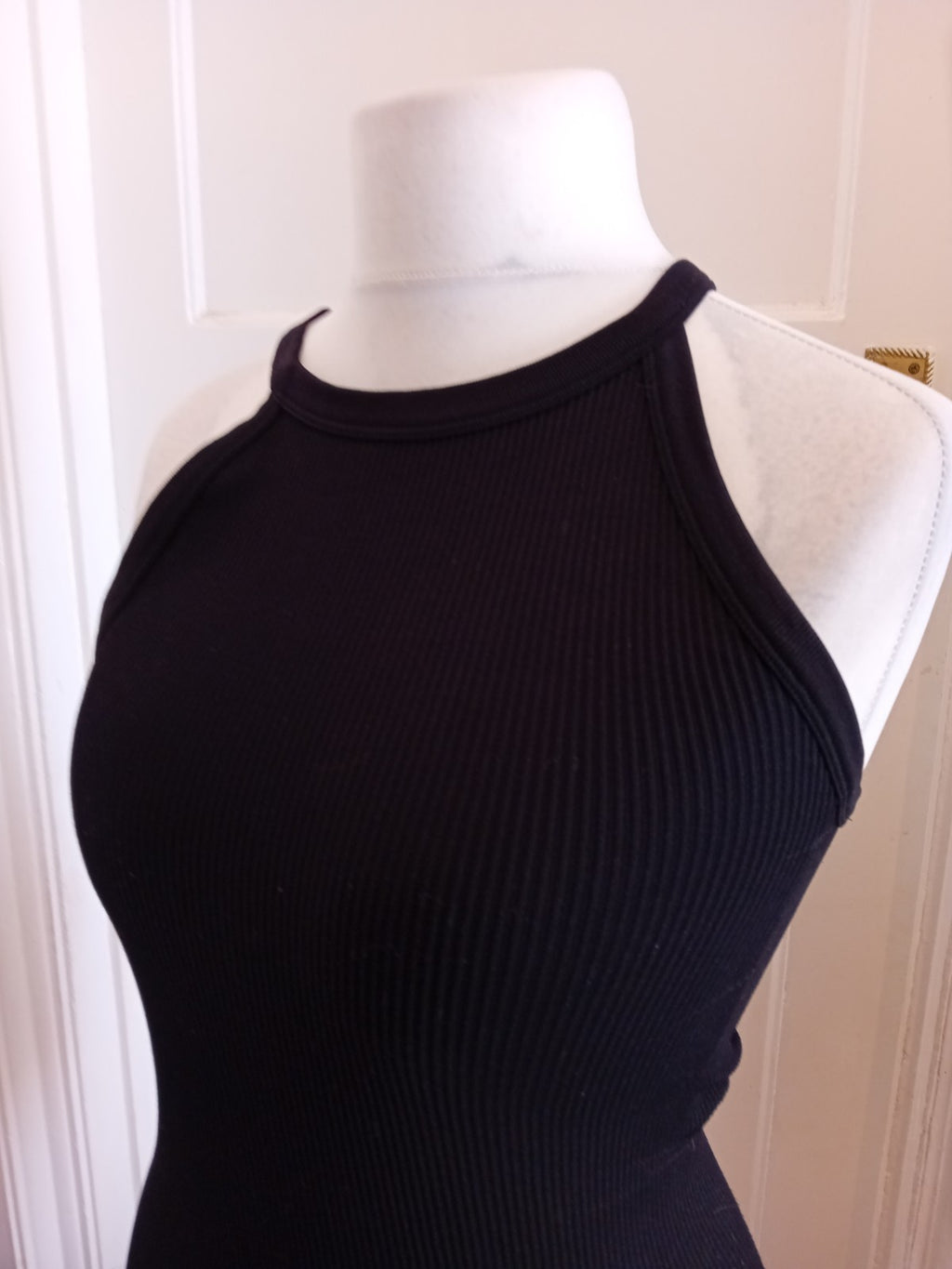 Primark 10-12 Black Ribbed Pencil Dress Sleeveless