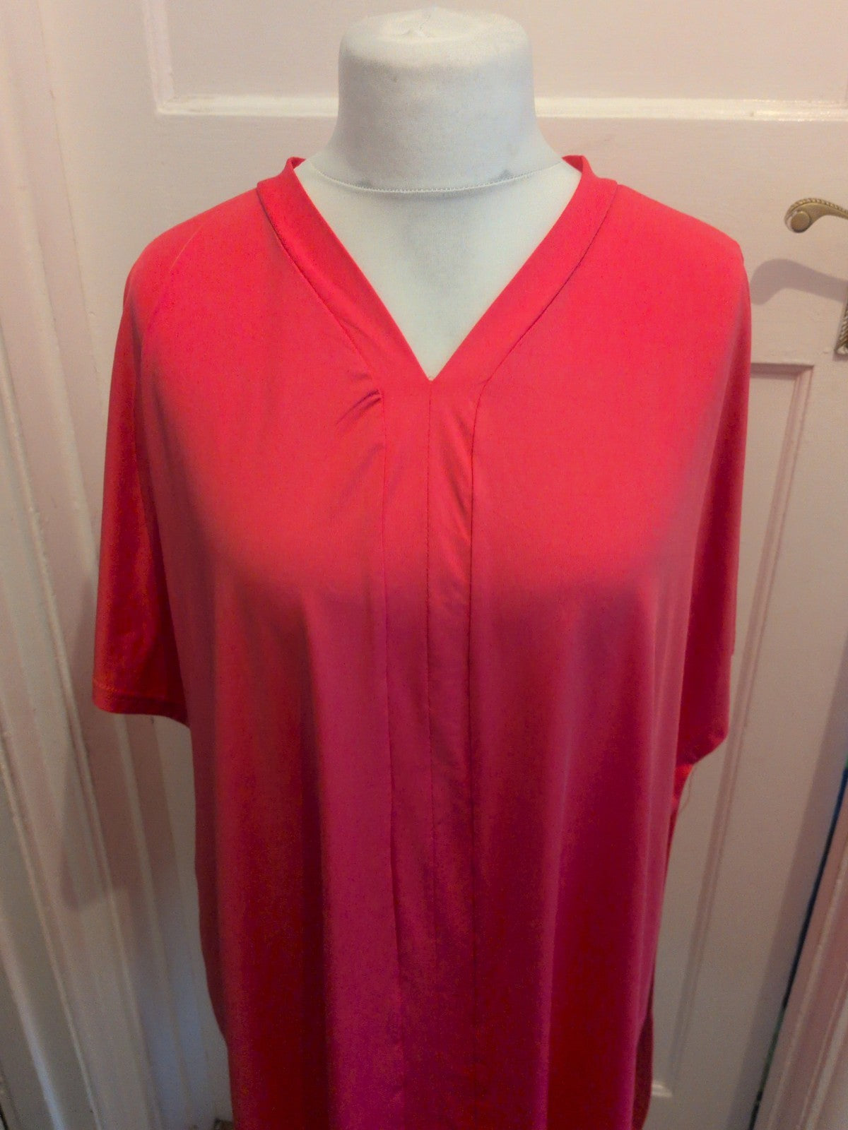2XL Hot Pink V Neck Short Sleeve T-shirt
