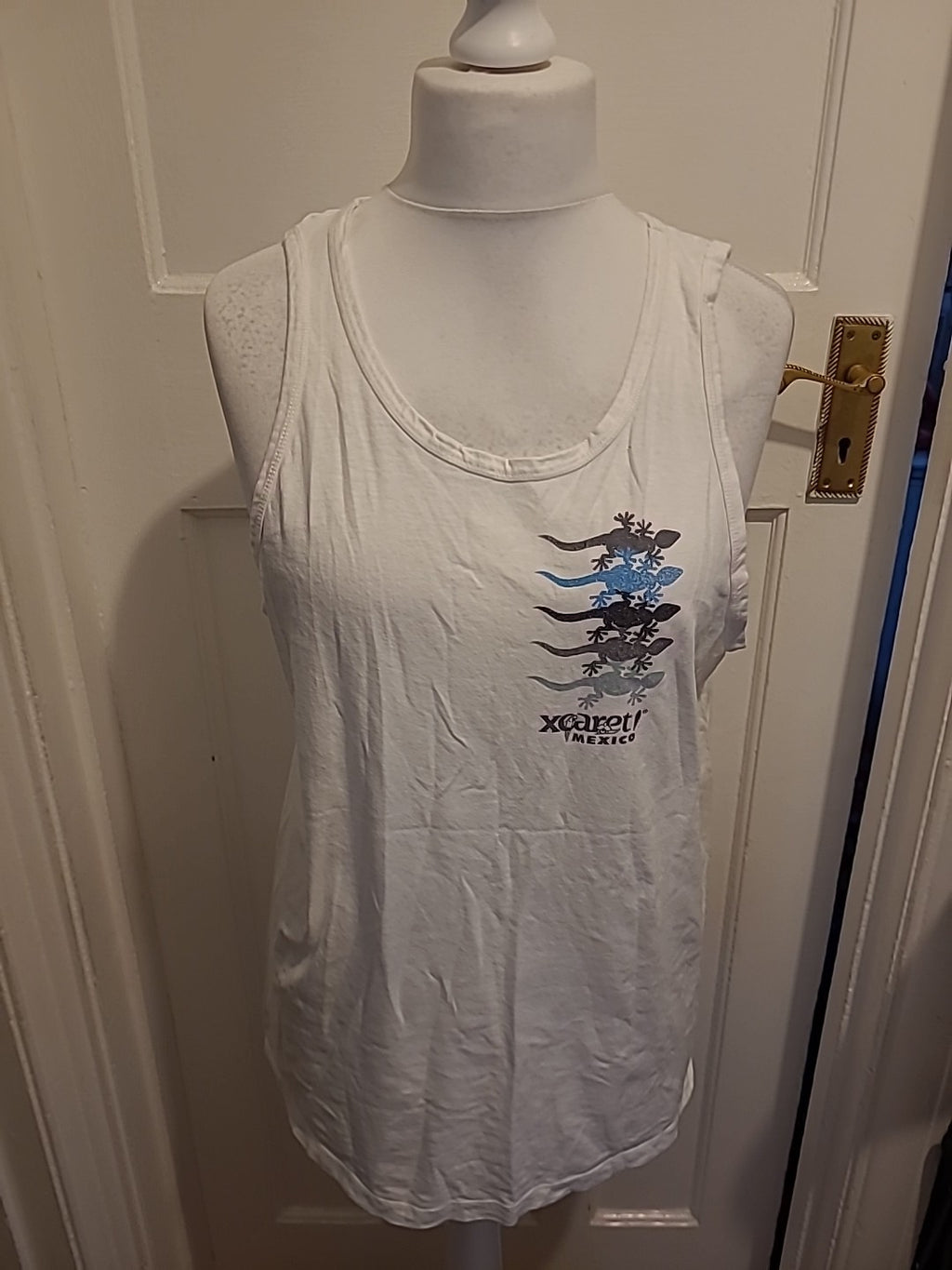 Mens Size Large White Print Mexico Sleeveless Vest Top