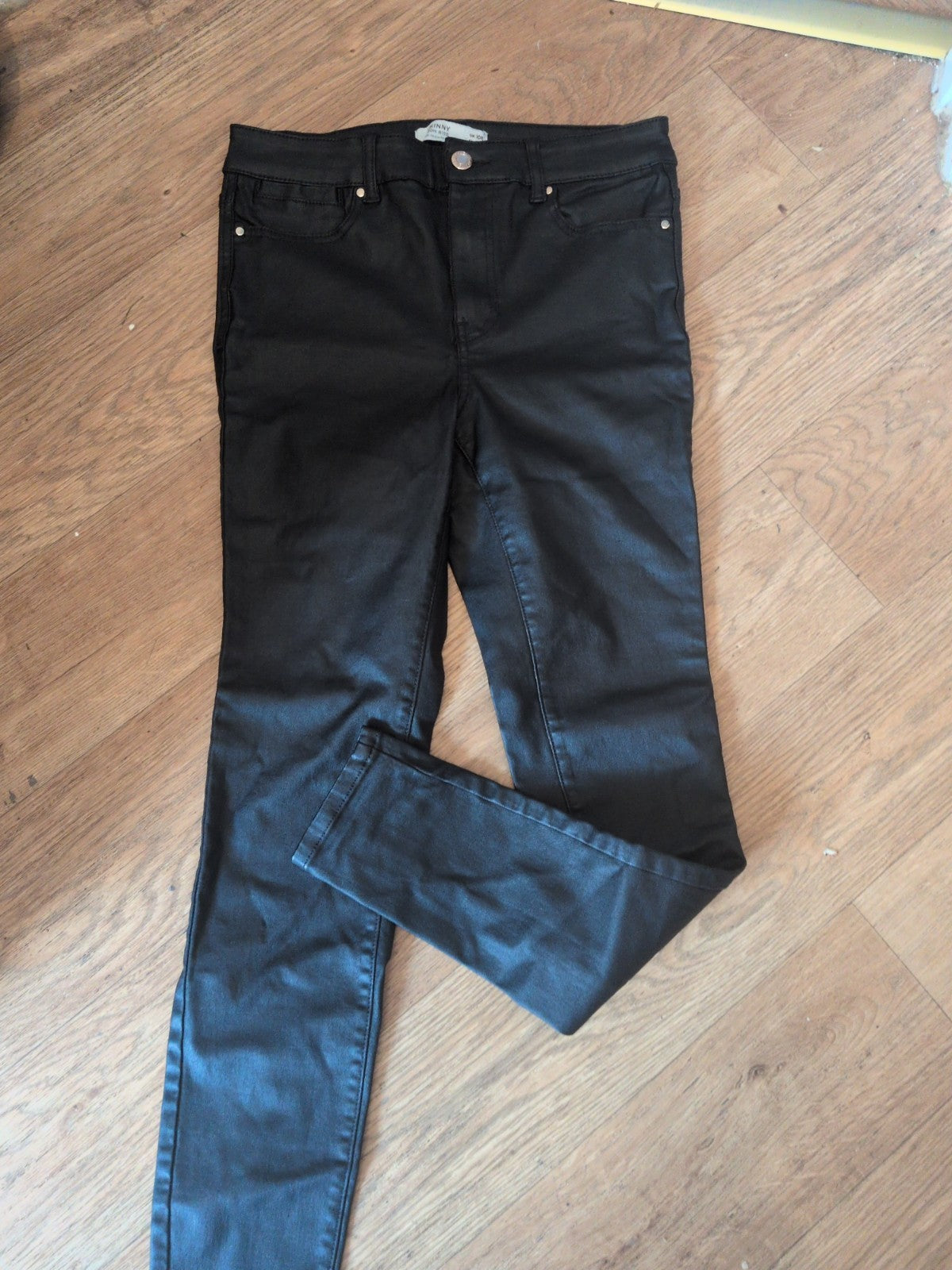 Ladies Next Size 10R Skinny High Rise Black Pleather Jeans