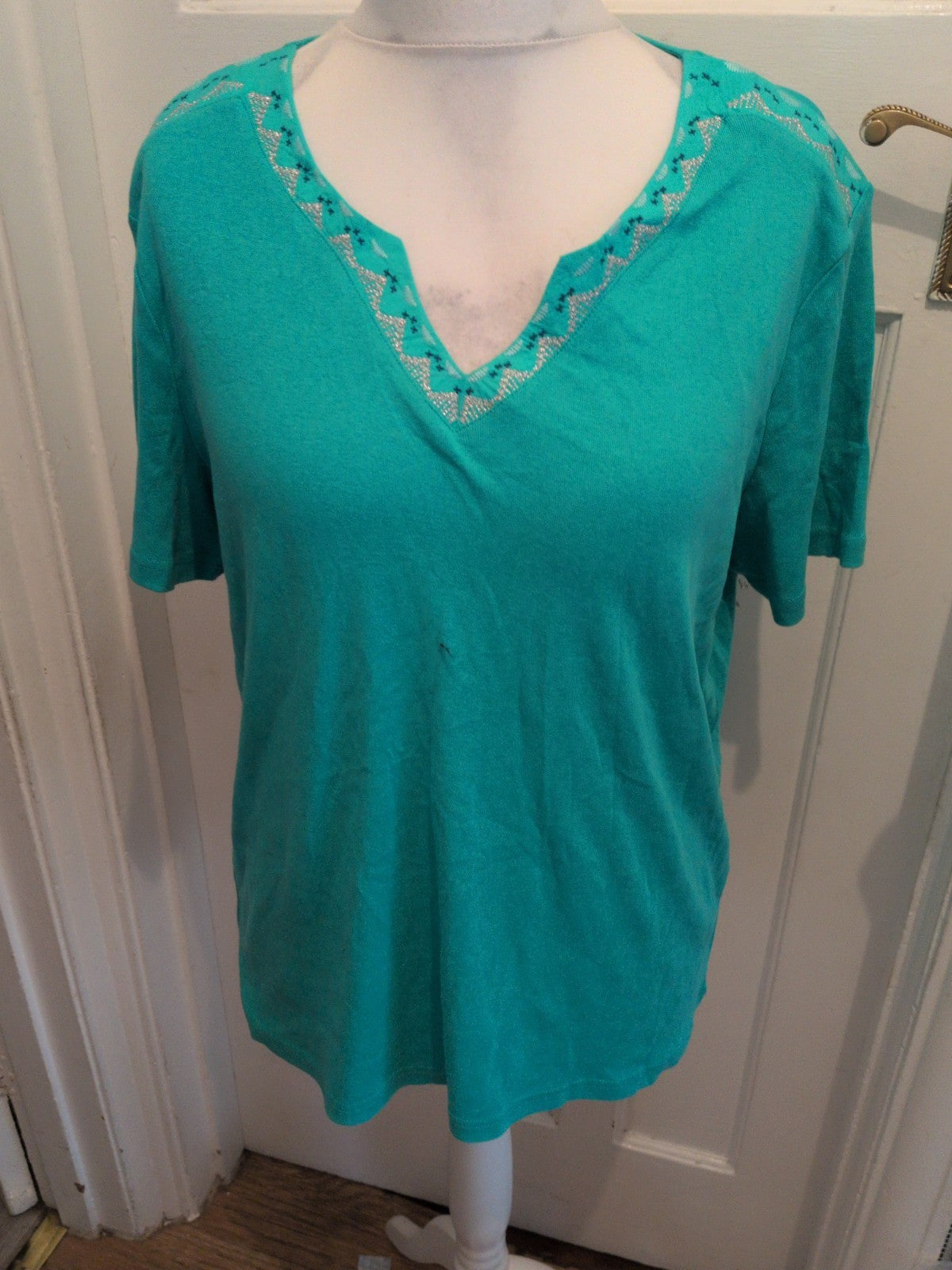 Damart 22/24 Organic Cotton Turquoise Short Sleeve Blouse