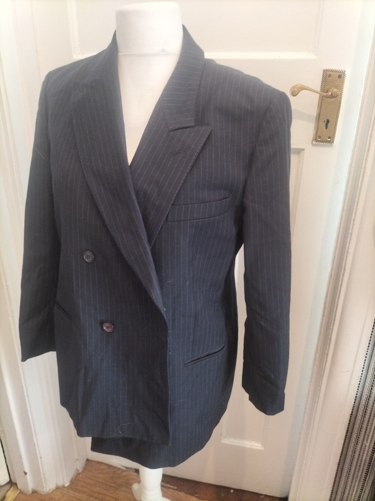 Large Navy Pinstripe Suit Jacket
