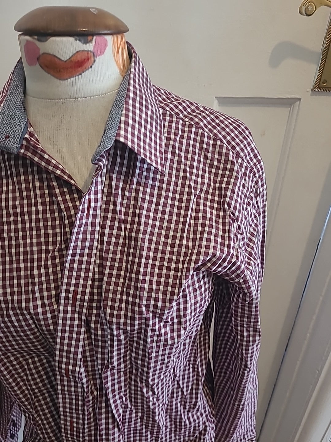 Mens Jeff Banks Size Medium Purple White Check Tailored Fit Long Sleeved Shirt