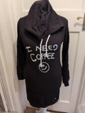 Ladies Size S-M Black I Need Coffee Long Sleeve Jumper Dress