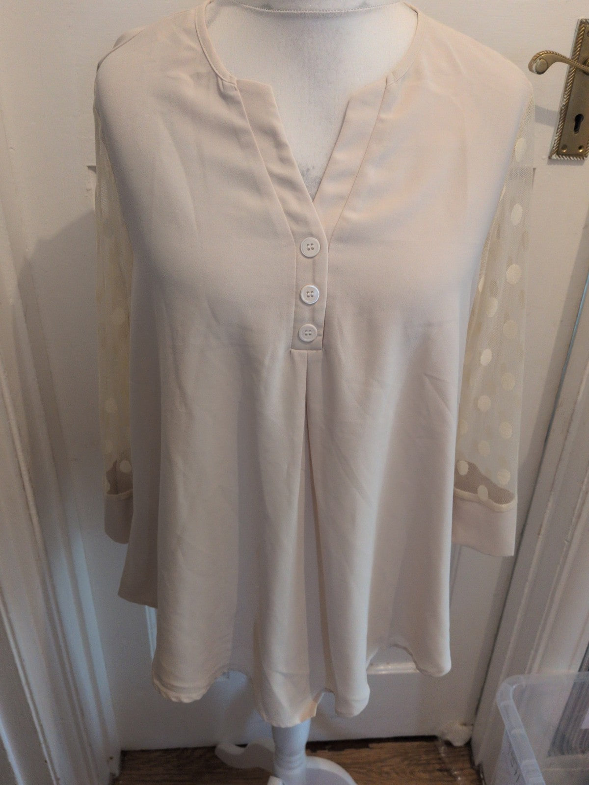 Shein XL Stone With Mesh Spotty Sleeves Blouse