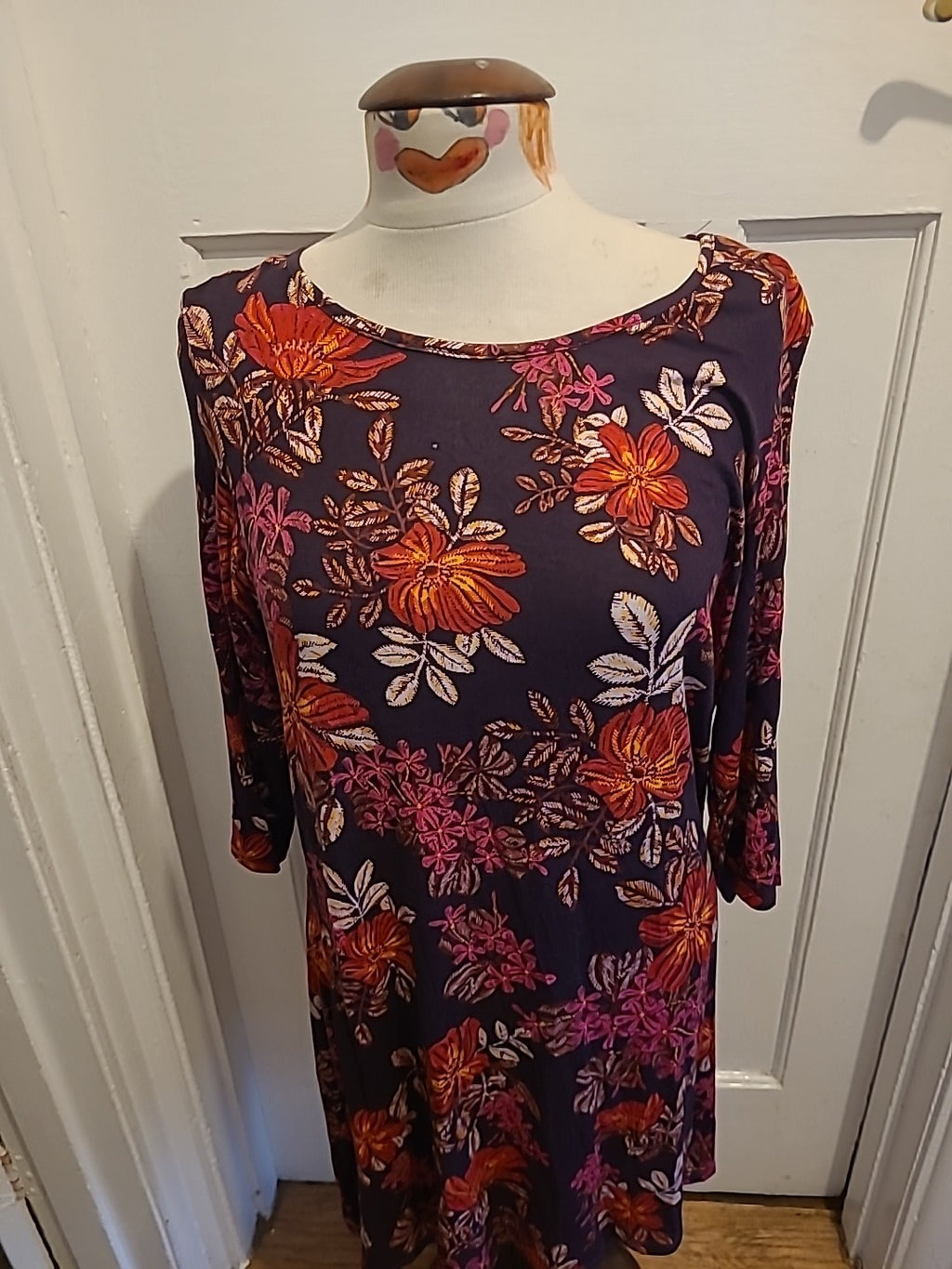 Ladies George Size 16 Purple/Red/Pink Floral Short Sleeved Dress