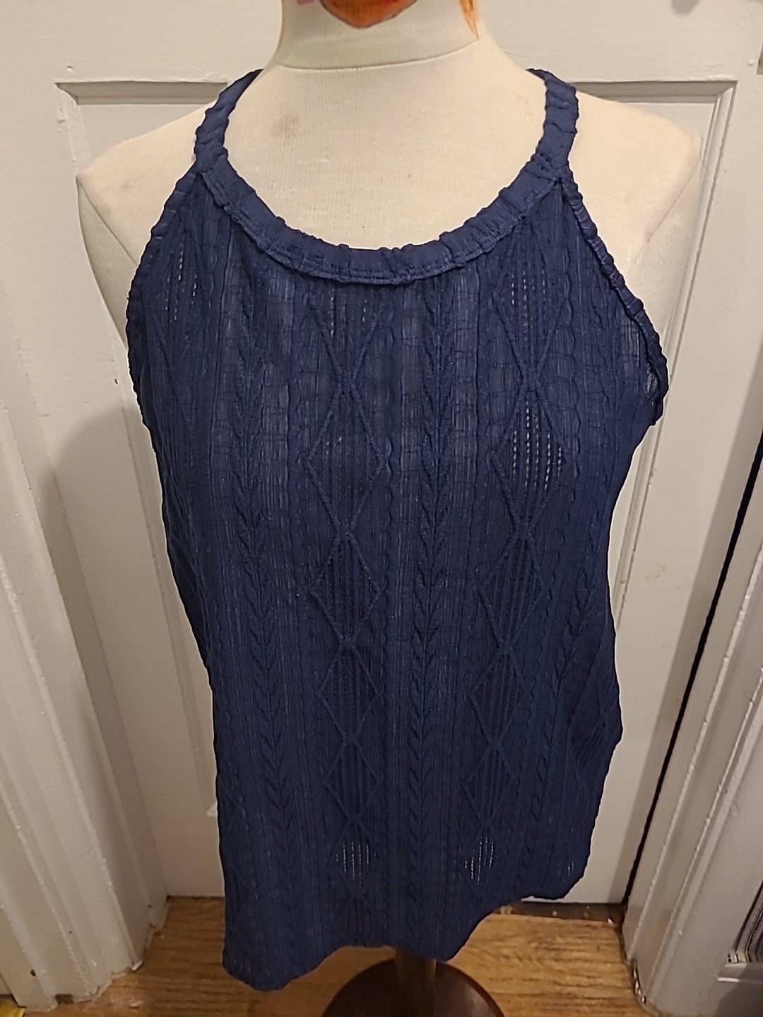 Ladies Shein Size Large Navy Patterned Sleeveless Blouse