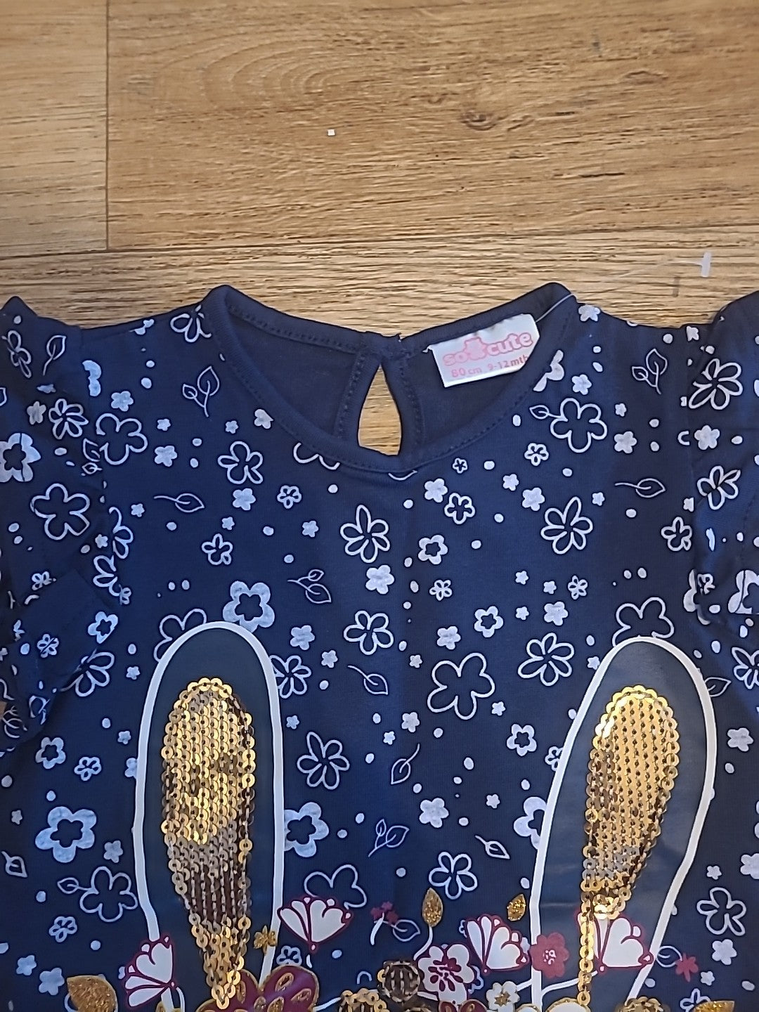 Girls So Cute 9-12 Months Navy Gold Sequin Tshirt