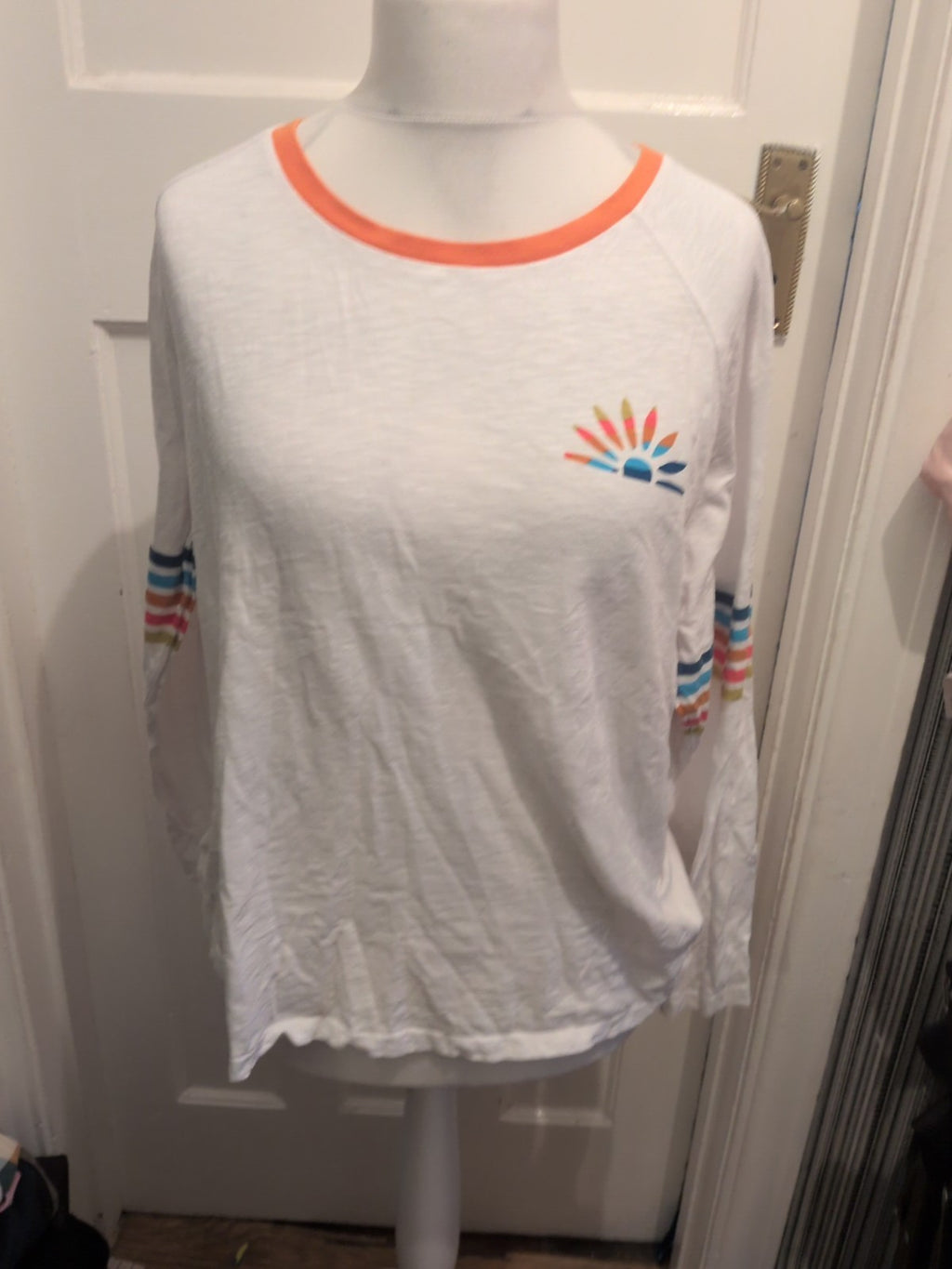 Brakeburn 16 White With Multicoloured Stripes Long Sleeve T-shirt