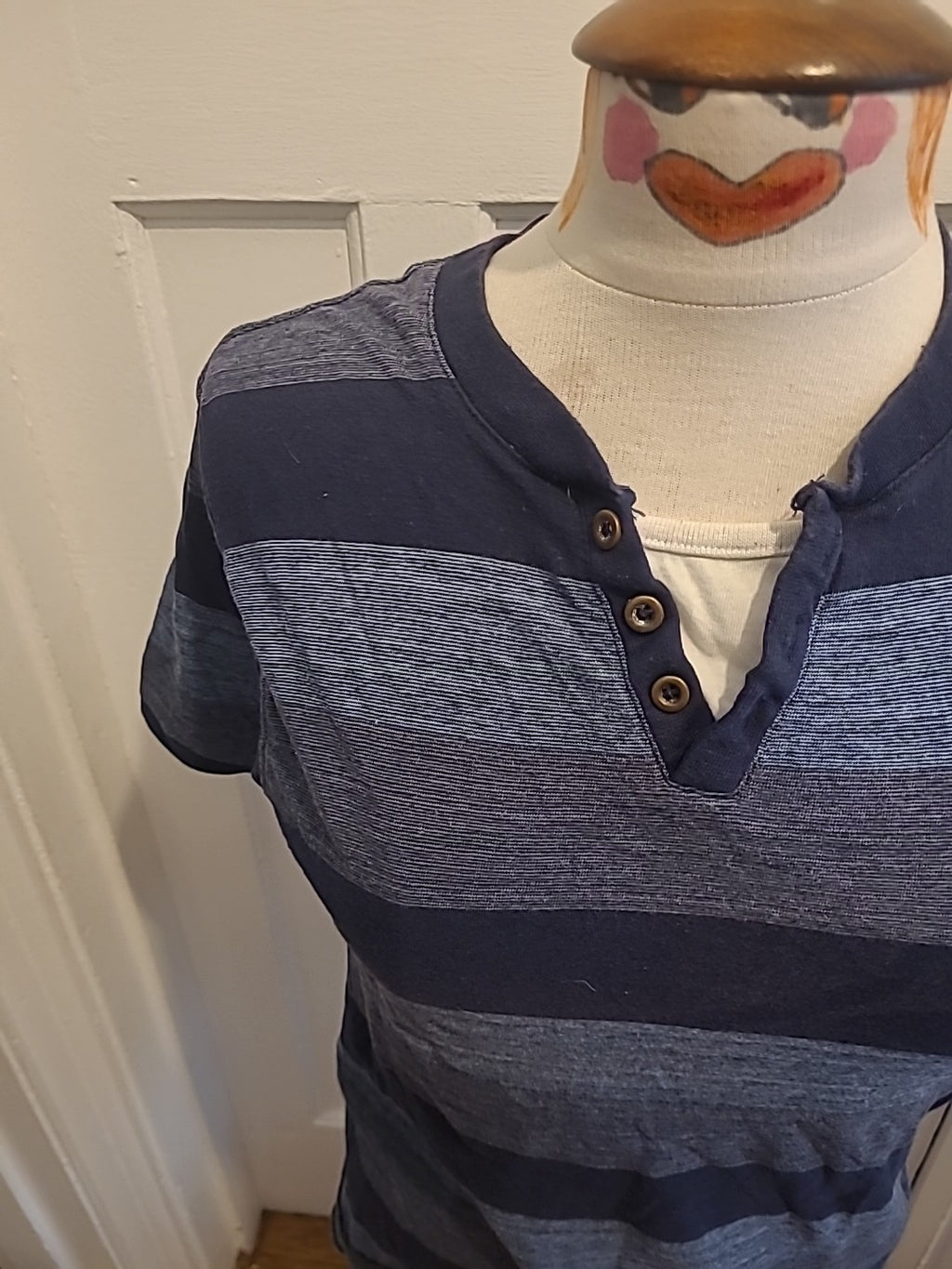 Mens Urban Spirit Size Medium Navy Grey Blue Striped Short Sleeved Polo