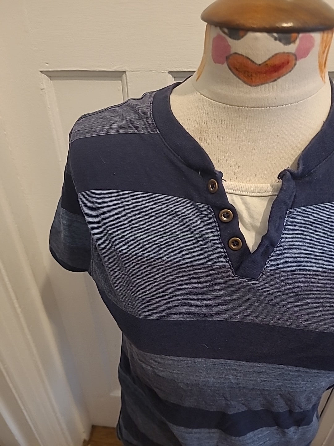 Mens Urban Spirit Size Medium Navy Grey Blue Striped Short Sleeved Polo