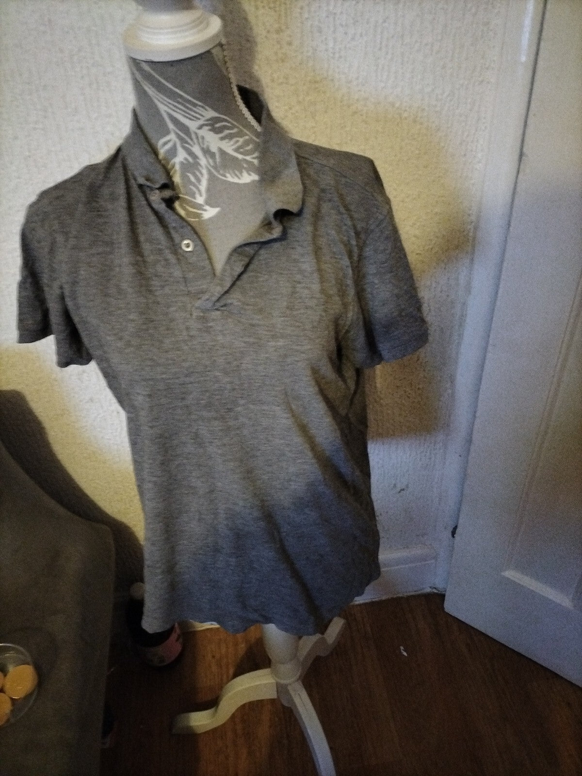 Mens Medium Regular Fit Grey Short Sleeved Polo